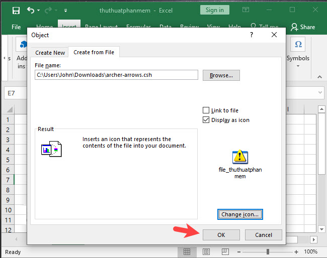 Hướng dẫn cách đính kèm file vào Excel - 10