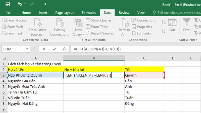 Hướng dẫn tách họ và tên thành từng cột riêng trong Excel - 5